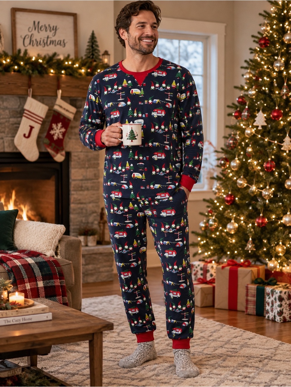 WonderShop Target Men’s M Christmas Pajama Set Gnome Camper 100% Cotton